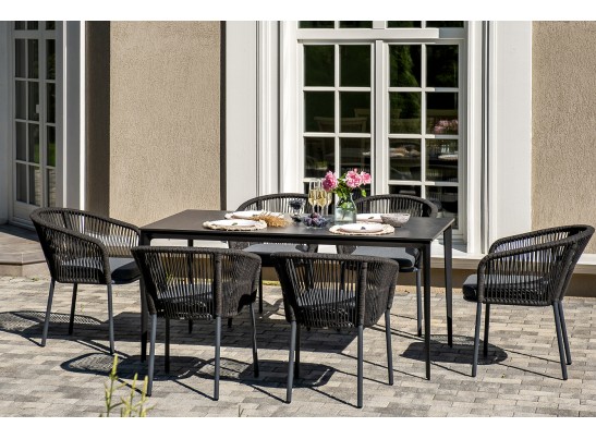 "Малага" обеденная группа на 6 персон со стульями "Марсель", каркас темно-серый, роуп темно-серый в Кургане