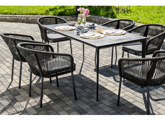 "Малага" обеденная группа на 6 персон со стульями "Марсель", каркас темно-серый, роуп темно-серый в Кургане