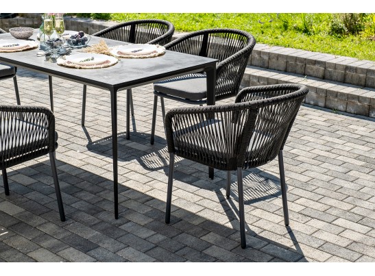 "Малага" обеденная группа на 6 персон со стульями "Марсель", каркас темно-серый, роуп темно-серый в Кургане