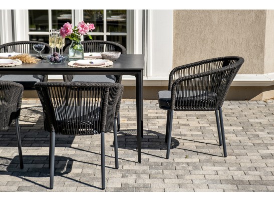 "Малага" обеденная группа на 6 персон со стульями "Марсель", каркас темно-серый, роуп темно-серый в Кургане