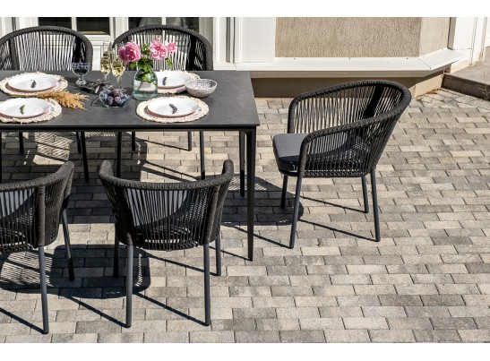 "Малага" обеденная группа на 6 персон со стульями "Марсель", каркас темно-серый, роуп темно-серый в Кургане