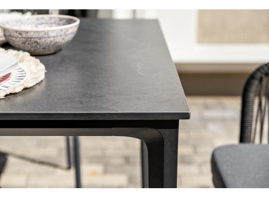 "Малага" обеденная группа на 6 персон со стульями "Марсель", каркас темно-серый, роуп темно-серый в Кургане