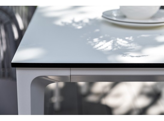 "Малага" обеденная группа на 6 персон со стульями "Марсель", каркас белый, роуп светло-серый в Кургане