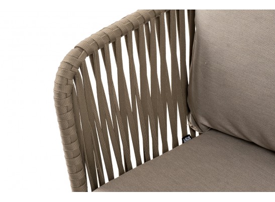 "Мальорка" диван 3-местный плетеный из роупа, основание дуб, роуп серо-коричневый 23мм, ткань бежевая 052 в Кургане