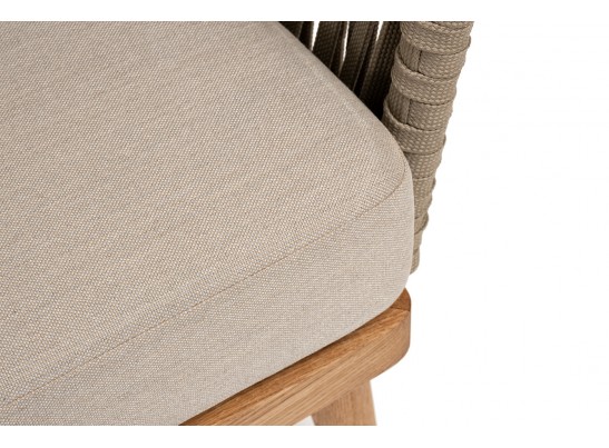 "Мальорка" диван 3-местный плетеный из роупа, основание дуб, роуп серо-коричневый 23мм, ткань бежевая 052 в Кургане