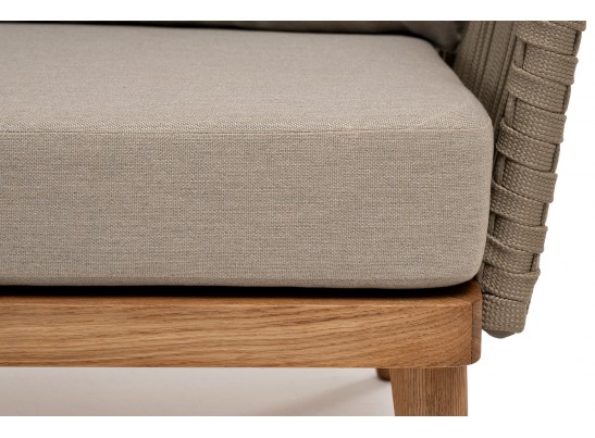 "Мальорка" диван 3-местный плетеный из роупа, основание дуб, роуп серо-коричневый 23мм, ткань бежевая 052 в Кургане