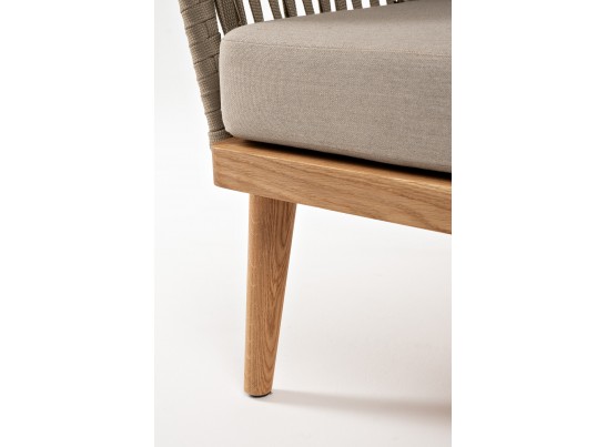 "Мальорка" диван 3-местный плетеный из роупа, основание дуб, роуп серо-коричневый 23мм, ткань бежевая 052 в Кургане