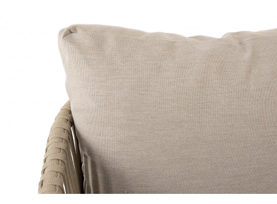 "Мальорка" диван 3-местный плетеный из роупа, основание дуб, роуп серо-коричневый 23мм, ткань бежевая 052 в Кургане