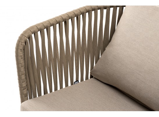 "Мальорка" кресло плетеное из роупа, основание дуб, роуп серо-коричневый 23мм, ткань бежевая 052 в Кургане