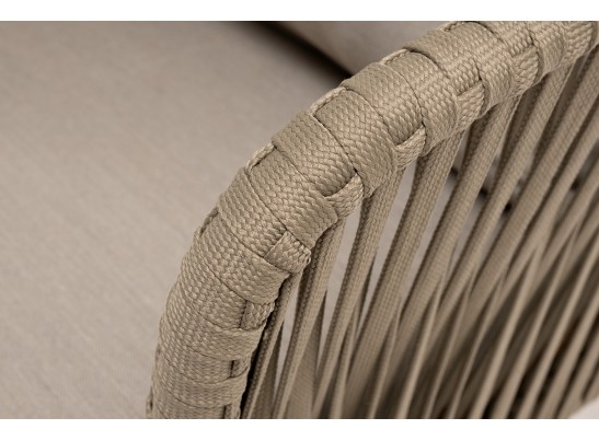 "Мальорка" кресло плетеное из роупа, основание дуб, роуп серо-коричневый 23мм, ткань бежевая 052 в Кургане
