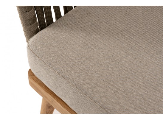 "Мальорка" кресло плетеное из роупа, основание дуб, роуп серо-коричневый 23мм, ткань бежевая 052 в Кургане