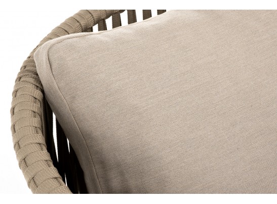 "Мальорка" кресло плетеное из роупа, основание дуб, роуп серо-коричневый 23мм, ткань бежевая 052 в Кургане