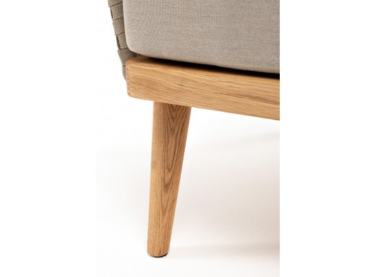 "Мальорка" кресло плетеное из роупа, основание дуб, роуп серо-коричневый 23мм, ткань бежевая 052 в Кургане