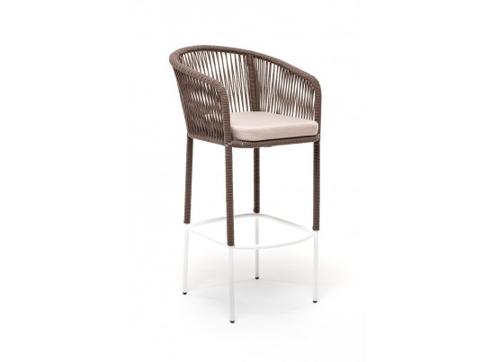 "Марсель" барный стул из роупа, каркас из стали белый, роуп коричневый, ткань бежевая в Кургане