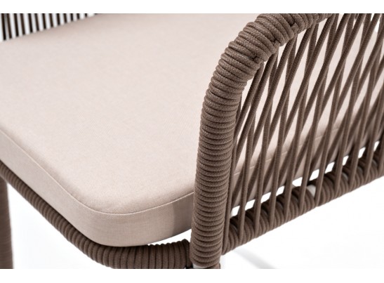 "Марсель" барный стул из роупа, каркас из стали белый, роуп коричневый, ткань бежевая в Кургане