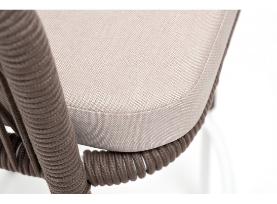 "Марсель" барный стул из роупа, каркас из стали белый, роуп коричневый, ткань бежевая в Кургане