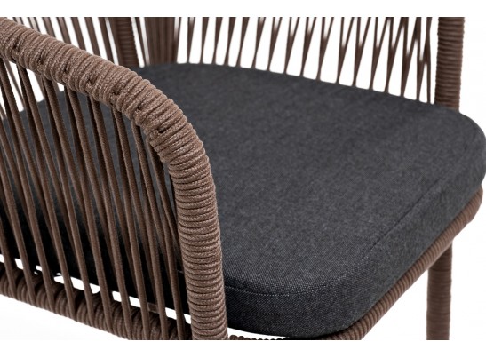 "Марсель" стул барный плетеный из роупа, каркас из стали коричневый (RAL8016) муар, роуп коричневый круглый, ткань темно-серая 027 в Кургане