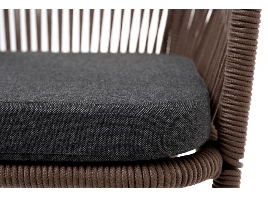 "Марсель" стул барный плетеный из роупа, каркас из стали коричневый (RAL8016) муар, роуп коричневый круглый, ткань темно-серая 027 в Кургане