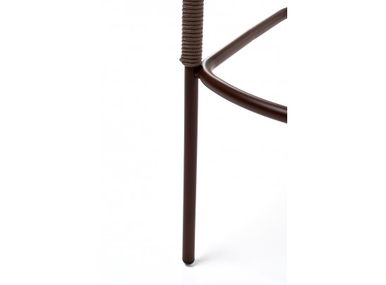 "Марсель" стул барный плетеный из роупа, каркас из стали коричневый (RAL8016) муар, роуп коричневый круглый, ткань темно-серая 027 в Кургане