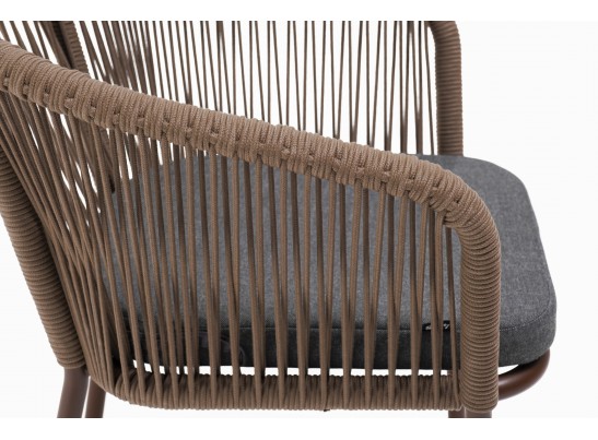 "Марсель" стул плетеный из роупа, каркас алюминий коричневый (RAL8016) муар, роуп коричневый круглый, ткань темно-серая 027 в Кургане
