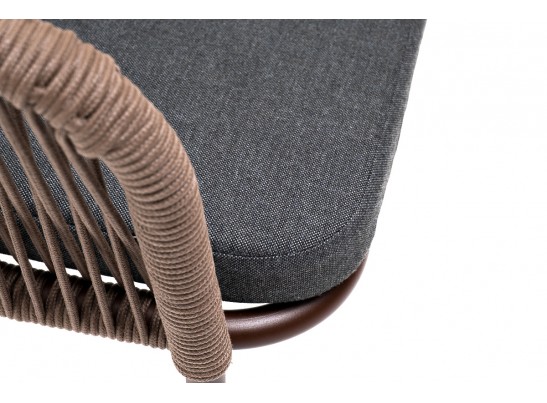"Марсель" стул плетеный из роупа, каркас алюминий коричневый, роуп коричневый, ткань темно-серая в Кургане