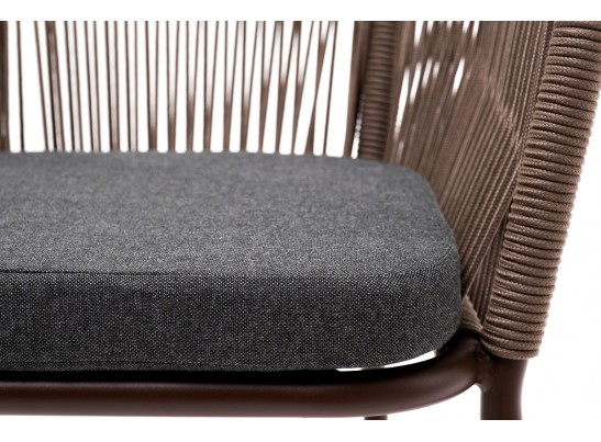"Марсель" стул плетеный из роупа, каркас алюминий коричневый, роуп коричневый, ткань темно-серая в Кургане