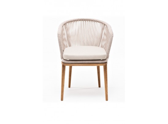 "Марсель" стул плетеный из роупа, основание дуб, роуп бежевый, ткань бежевая в Кургане