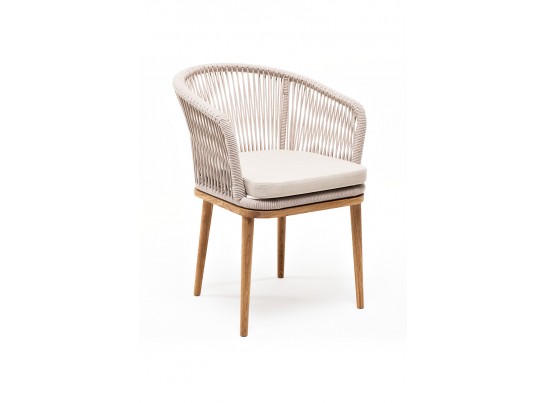 "Марсель" стул плетеный из роупа, основание дуб, роуп бежевый, ткань бежевая в Кургане