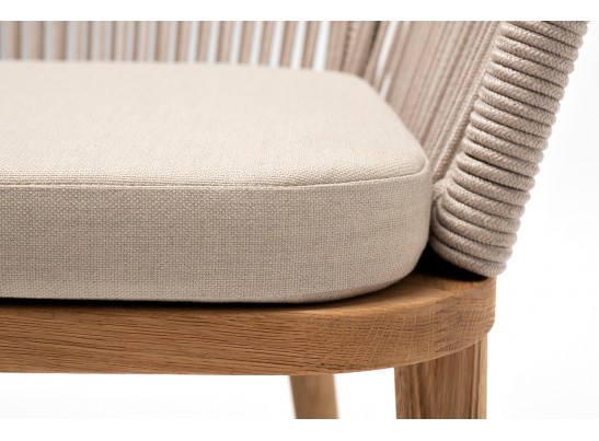 "Марсель" стул плетеный из роупа, основание дуб, роуп бежевый круглый, ткань бежевая 052 в Кургане