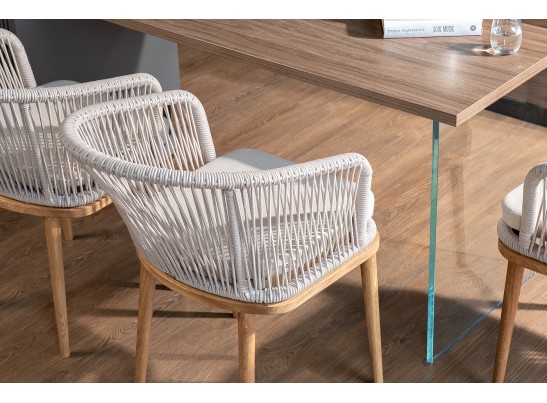 "Марсель" стул плетеный из роупа, основание дуб, роуп бежевый, ткань бежевая в Кургане