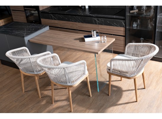 "Марсель" стул плетеный из роупа, основание дуб, роуп бежевый, ткань бежевая в Кургане