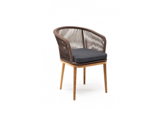"Марсель" стул плетеный из роупа, основание дуб, роуп коричневый, ткань темно-серая в Кургане