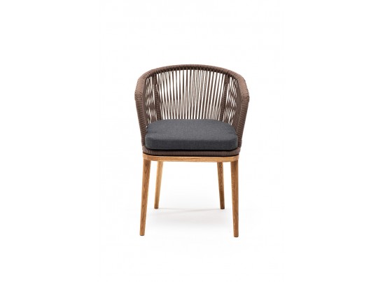 "Марсель" стул плетеный из роупа, основание дуб, роуп коричневый, ткань темно-серая в Кургане