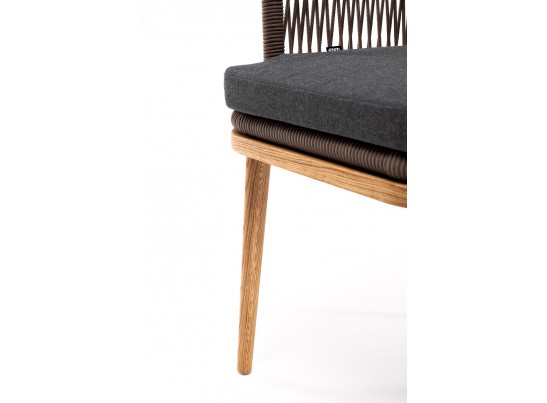 "Марсель" стул плетеный из роупа, основание дуб, роуп коричневый, ткань темно-серая в Кургане