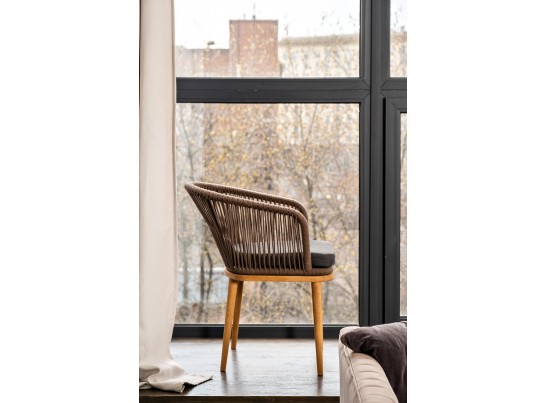 "Марсель" стул плетеный из роупа, основание дуб, роуп коричневый, ткань темно-серая в Кургане