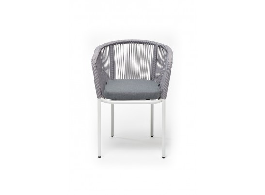 "Марсель" стул плетеный из роупа, каркас алюминий белый муар, роуп светло-серый круглый, ткань светло-серая в Кургане