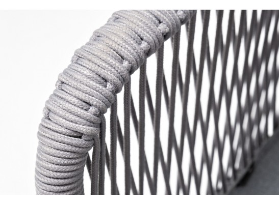 "Марсель" стул плетеный из роупа, каркас алюминий белый муар, роуп светло-серый круглый, ткань светло-серая в Кургане