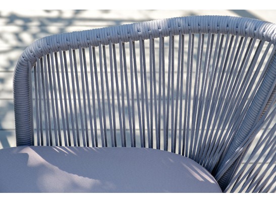 "Марсель" стул плетеный из роупа, каркас алюминий белый муар, роуп светло-серый круглый, ткань светло-серая в Кургане