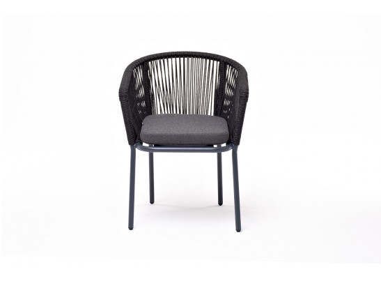 "Марсель" стул плетеный из роупа, каркас алюминий темно-серый (RAL7024) муар, роуп темно-серый круглый, ткань темно-серая 027 в Кургане