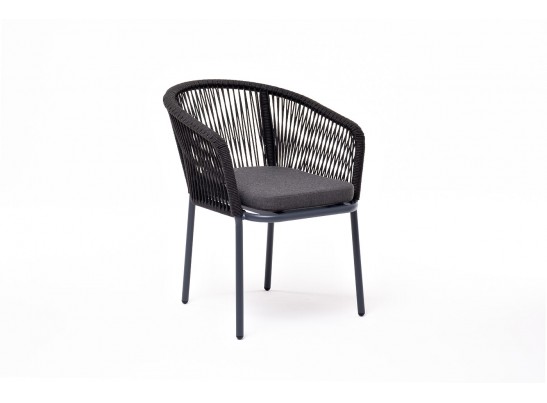 "Марсель" стул плетеный из роупа, каркас алюминий темно-серый (RAL7024) муар, роуп темно-серый круглый, ткань темно-серая 027 в Кургане