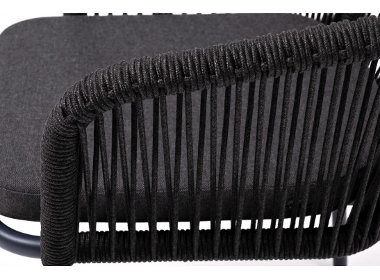 "Марсель" стул плетеный из роупа, каркас алюминий темно-серый (RAL7024) муар, роуп темно-серый круглый, ткань темно-серая 027 в Кургане