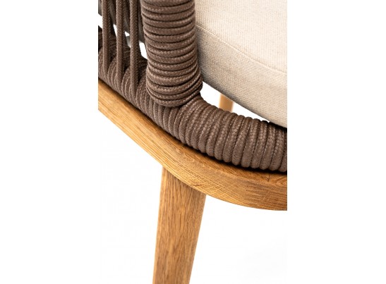"Марсель" стул плетеный из роупа, основание дуб, роуп коричневый, ткань бежевая в Кургане