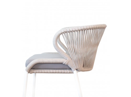 "Милан" стул плетеный из роупа, каркас алюминий белый шагрень, роуп бежевый круглый, ткань бежевая в Кургане