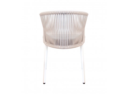 "Милан" стул плетеный из роупа, каркас алюминий белый шагрень, роуп бежевый круглый, ткань бежевая в Кургане