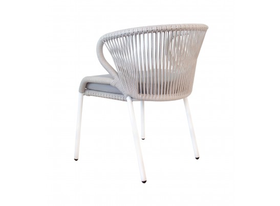 "Милан" стул плетеный из роупа, каркас алюминий белый шагрень, роуп бежевый круглый, ткань бежевая в Кургане