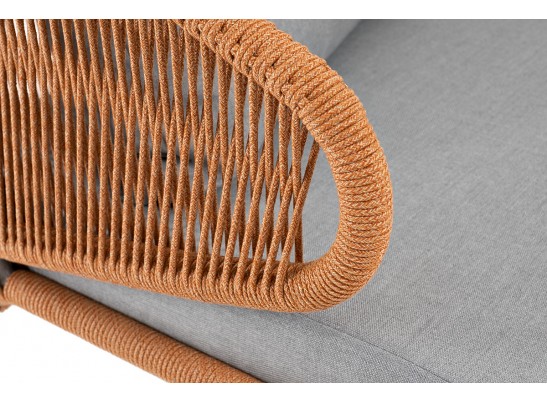 "Милан" диван 2-местный плетеный из роупа, каркас алюминий светло-серый (RAL7035) муар, роуп оранжевый меланж круглый, ткань светло-серая в Кургане