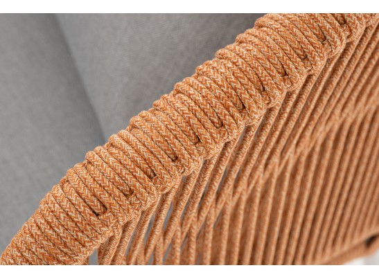 "Милан" диван 2-местный плетеный из роупа, каркас алюминий светло-серый (RAL7035) муар, роуп оранжевый меланж круглый, ткань светло-серая в Кургане