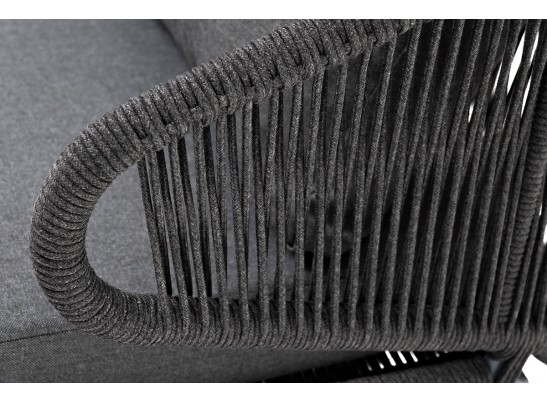 "Милан" диван 2-местный плетеный из роупа, каркас алюминий темно-серый (RAL7024) муар, роуп темно-серый круглый, ткань темно-серая 027 в Кургане