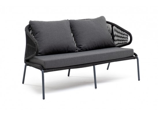 "Милан"диван 2-местный плетеный из роупа, каркас алюминий RAL7024, роуп темно-серый кругл, ткань темно-серая в Кургане