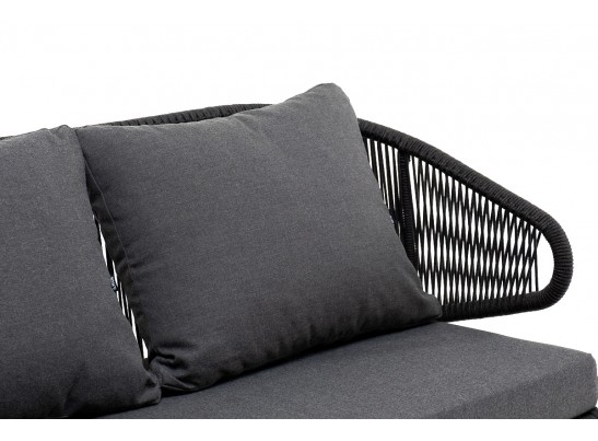 "Милан"диван 2-местный плетеный из роупа, каркас алюминий RAL7024, роуп темно-серый кругл, ткань темно-серая в Кургане